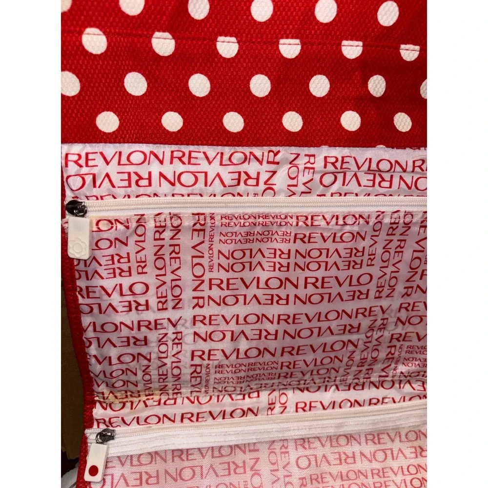 Revlon Hanging Toiletry Bag Red White Polka Dot Travel Makeup Organizer Case